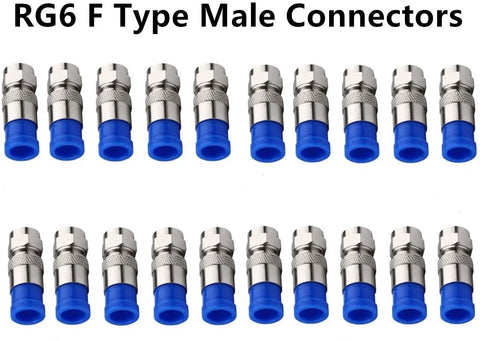 Coax Cable Crimping Tool Kit With Adjustable Thumb Screw And Non Slip Handle For RG6 RG59 RG11 F Connectors, shown are F Type Male Connectors