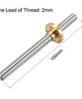 8Mm Diameter 100Mm Stainless Steel Lead Screw Rod With Copper Nut For 3D Printer Z Axis 2 Pack Trapezoidal Thread