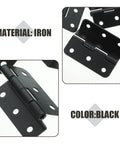 Front view and close-up of 10-pack black iron cabinet box hinges for home furniture.