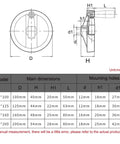 Diagram and dimensions of Hollow Aluminum Handwheel With Foldable Handle 100-200mm Double Spoked Wheel for Milling Machine and Lathe