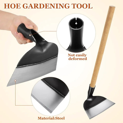 Beefy Heavy Duty Garden Hoe Head For Weeding And Digging, steel construction, round eye, in hand and full view.