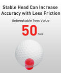 Step Down Plastic Golf Tees Unbreakable 50 Pack One And A Quarter Inch 32 mm Red Reusable Castle Tees next to golf ball