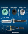 Clamshell Carrier Pinion Bearing Puller Set Color Coded 75mm 74mm 70mm Sizes displayed with dimensions and ergonomic handle.