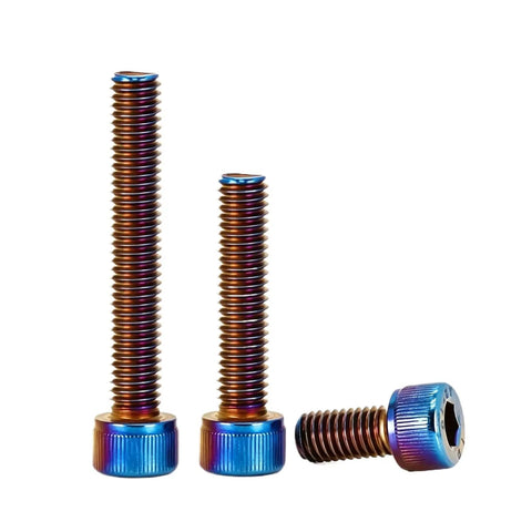 Burning Blue Stainless DIN912 Hex Socket Cap Head Screws Kit M3 To M10 SUS304 55mm, three screws displayed vertically
