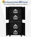 Open view of 72 Inch Metal Storage Cabinet On Wheels With Locking Doors And Two Drawers, displaying weight capacity.