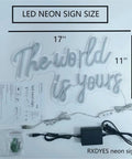 World Is Yours White LED Neon Sign For Bedroom Decor Bar Party And Cafe Vibe, USB Powered 17x11 Inches with accessories