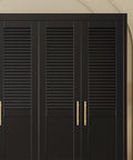 3 Inch Solid Brass Cabinet Pulls Round Bar Handles Brushed Gold on black cabinet doors, showing installed view, 4 Pack Durable Drawer Pulls.