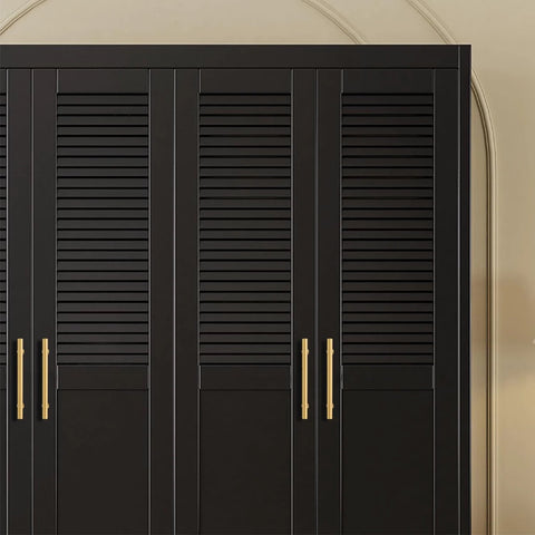 3 Inch Solid Brass Cabinet Pulls Round Bar Handles Brushed Gold on black cabinet doors, showing installed view, 4 Pack Durable Drawer Pulls.