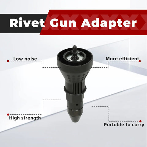 Tough As Nails Electric Rivet Nut Gun Drill Adapter For Cordless Drills showing a black, portable rivet gun adapter with a detailed design.