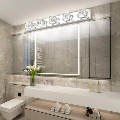 Bathroom with Five Light Crystal Vanity Lights for Bathroom Modern LED Wall Fixtures 34.7 Inch Long 4.3 Inch Wide 5500K White Glow