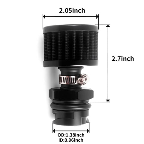 Side view of LS Valve Cover Oil Cap With Breather And Air Filter Vent For LS1 LS2 LS3 LS6 LS7 Engines Fits Camaro Firebird Corvette Pontiac GTO Muscle Cars 1997 2013 1998 2002 2010 2013 3.54 Inch Length Durable Breather Cap showing dimensions.