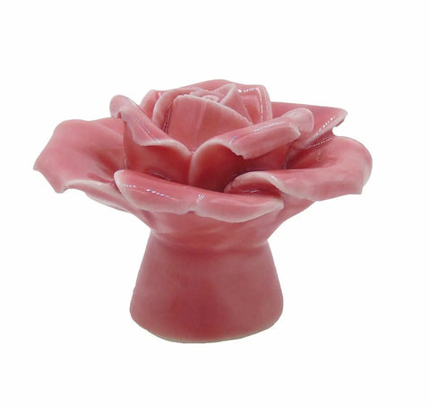 Two Pack Ceramic Vintage Floral Rose Drawer Knobs For Dresser Closet Kitchen Cupboard Includes Screws Pink Shiny Polished Finish 40mm Diameter By 34mm Height close-up view