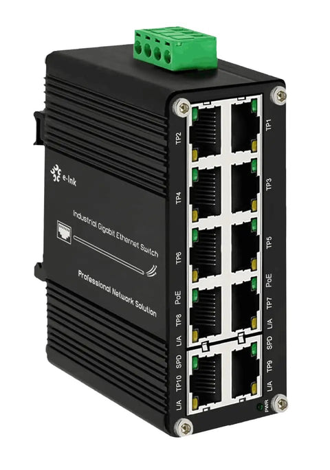 Industrial 8-Port 10/100/1000T PoE Plus 2-Port 10/100/1000T Din Rail Mount Go-To Gigabit Ethernet Switch with 8 RJ45 ports