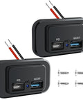 Install In Seconds Without A Sweat Because This Road Ready 12V 24V Dual USB Socket Panel, black nylon with cables and screws, for quick charging.