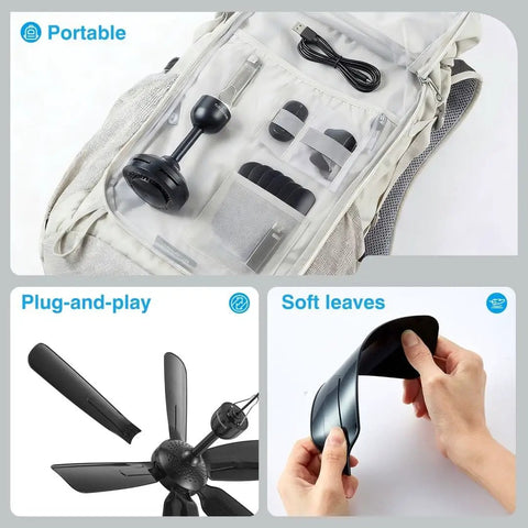 Chillin Portable Ceiling Fan With Remote For Indoor Outdoor Use, 3 Speed Adjustable, USB Powered 5V DC, 6 Blades, showing fan setup