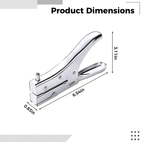 Handheld Metal Hole Puncher With 6mm Holes 10 Sheet Capacity 1.9 Inch Throat Rugged All Metal Punch Tool product dimensions
