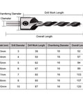 Heavy Duty Top Notch 23 Piece Countersink Drill Bit Set With Quick Auto Center Locator And Sharp Chamfer Cutter dimensions chart