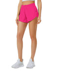 Hot Pink Womens Running Shorts With Quick Dry Fabric Featherweight Stretch Built In Brief Liner Elastic No Slip Waistband Zip Pockets