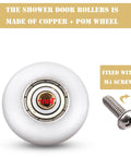 No Hassle Top Shelf Heavy Duty 23Mm Shower Door Rollers Wheels close-up of copper and POM wheel with M4 screw.
