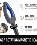 Close-up of Strong Rubber Lined Claw Grabber Two Pack Reacher Tool for Seniors showing magnetic head holding keys.