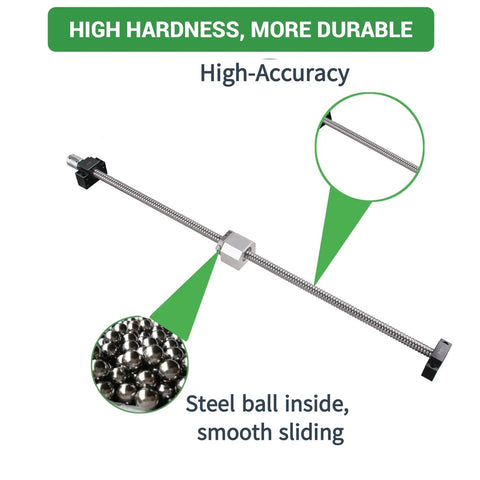 Rock Solid SFU1605 RM1605 Ball Screw Kit 16mm By 600mm with steel balls and metal deflector nut for CNC machines.