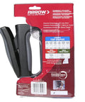 Pro Level Hard Core 2 In 1 Staple And Nailer Combo For Wood Upholstery And Furniture Repairs Fits T50 Staples And 5 8 Inch Brad Nails with packaging and handle view.