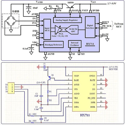 Fifty Kilogram Half Bridge Load Cell Sensor With HX711 Module For DIY Weight Scale Projects Flexible Strain Gauge For Full Bridge And Two Sensor Setups External Resistor Options Easy Calibration Precise Readings circuit diagram