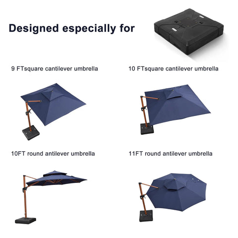 Heavy Duty Cantilever Umbrella Base Weatherproof PP Plastic 32.2 By 32.2 Inches Sand Fillable with different umbrella sizes