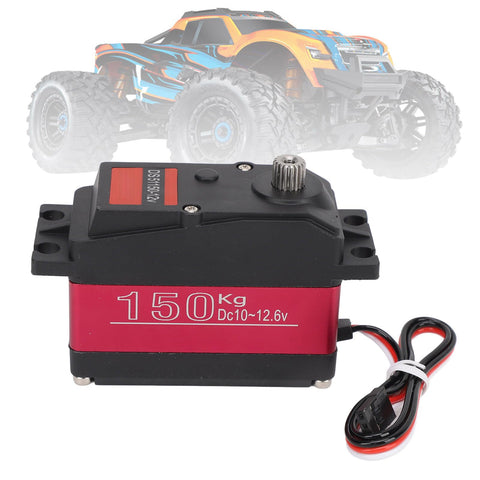 Heavy Duty DS51150 Digital Servo Delivering Rock Solid One Hundred Fifty Kilogram Torque And Lightning Fast Steering Response For One Fifth Scale RC Car Rigs, showing side view with wire attached.