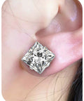 0G Ear Gauges Square CZ Titanium ASTM F136 Screw In Tunnels Plugs For Ears 8mm Body Piercing Jewelry Set installed view