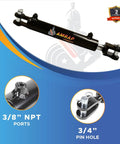 AMRAP hydraulic cylinder, 1.5 in bore x 6 in stroke, double-acting, welded clevis, black body, 3/8 in NPT ports.