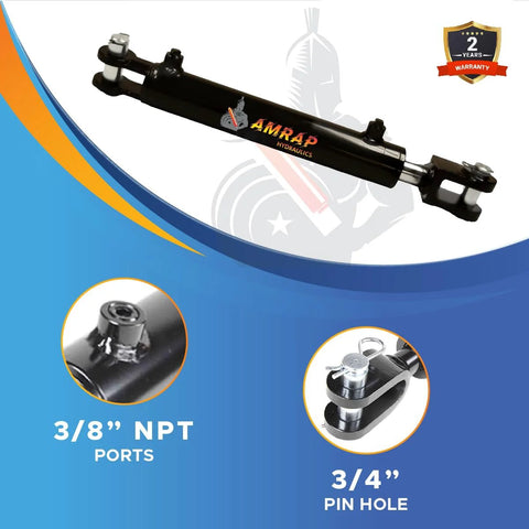 AMRAP hydraulic cylinder, 1.5 in bore x 6 in stroke, double-acting, welded clevis, black body, 3/8 in NPT ports.