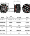 Dimensions and specifications of 3625 Size Brushless Motor 2250KV Outer Rotor for 1/10 RC Crawlers, shown in detail view.