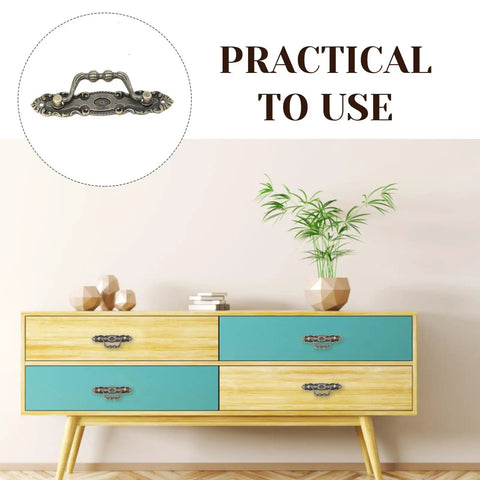 Four Pack Vintage Cabinet Pulls And Wardrobe Knobs Set Antique Zinc Alloy Drawer Handles installed on a modern dresser