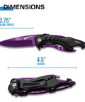 Folding Knife With Three Point Seven Five Inch Half Serrated Blade Titanium Coating Glass Breaker And Pocket Clip Purple Handle