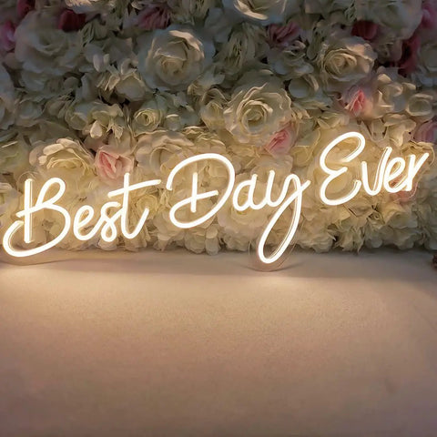 Lit 26 Inch By 7.9 Inch LED Neon Sign Best Day Ever With Dimmer 12V Power Adapter on flower backdrop wedding decor