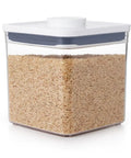 Square Airtight Food Storage Container 2.8 Qt Short Canister filled with rice, BPA Free, Dishwasher Safe, Stackable Design to Maximize Cabinet Space