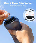 Hands using Collapsible Silicone Handheld Water Bottle With Ergonomic Strap 350ml Blue Hydration Flask For Running On-The-Go