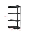 Heavy Duty Four Tier Plastic Storage Shelving Unit In Black, 13.9 Deep By 30 Wide By 56.2 High, Durable PP Rack for multiple uses