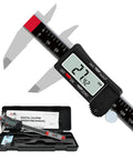 Six Inch Digital Caliper With Stainless Steel Body, clear LCD, auto-off; includes case and manual for precise measurements