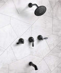 Matte Black 3 Handle Tub And Shower Faucet Set With 6 Spray Shower Head Solid Brass High Flow Waterfall Tub Filler Spout And Trim Kit