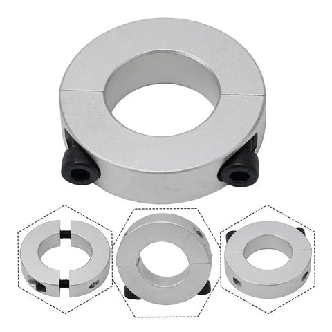 Double Split Shaft Clamp Collar 45mm 60mm Fits Drive System Secure Anti Rust Lock No Tools Needed Easy Install Fits Hard Soft Shaft Types on silver carbon steel collar