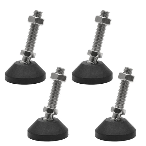 Rock Solid 4 Pack M10 Adjustable Furniture Levelers Featuring Tough Nylon Base And Included T Nuts To Kill The Wobble On Workbenches Tables Cabinets And Chairs Rust Proof Swivel Legs For Steady Floors Every Day - Adjustable feet with black nylon bases and steel threads.