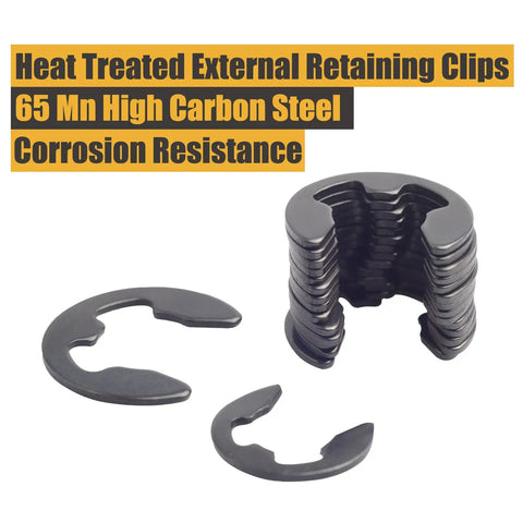 Beefy 300 Piece E Clip Set In Black Alloy Steel External Retaining Rings M1.5 Through M10 for machinery and automotive use