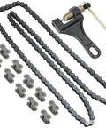 YOXUFA 420 motorcycle chain (132 links) with chain breaker tool; black metal, includes connector pins
