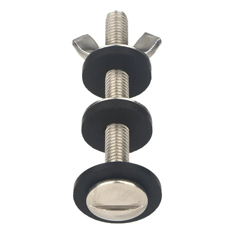 All In One Toilet Tank To Bowl Bolts And Gaskets Kit with Four Bolt Sets, 3.15 Inch Length, 5/16 Inch Diameter, close-up view