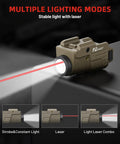 Beefed Up 800 Lumen Pistol Light With Red Laser USB Rechargeable Slidable Rail Mount Tactical Desert Tan Handgun Flashlight