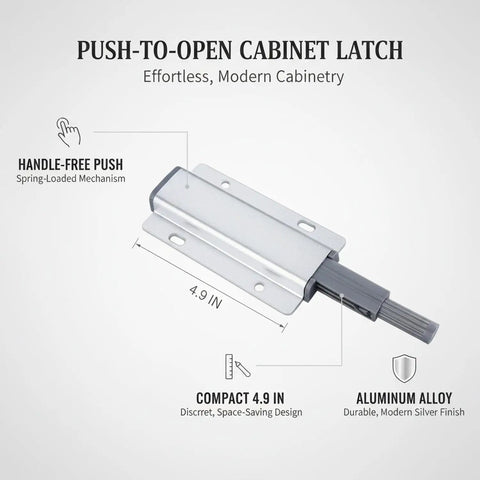 Push To Open Cabinet Latch Aluminum Alloy Handle Free Catch For Kitchen Cabinets And Drawers Easy Press To Release Sleek