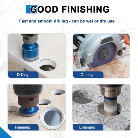Diamond Tile Hole Saw Kit With Pilot Bit And Chamfer Blade For Porcelain Ceramic Stone Marble Dry Diamond Core Bits in use