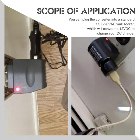 Two views of the Premium No Sweat Car Cigarette Lighter To House Outlet Adapter Ac Dc Power Converter for small electronics.